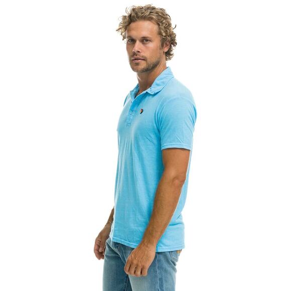 Aviator Nation Men’s Sky Blue Polo Shirt Small Lightweight Logo Cotton Tee - Picture 4 of 15